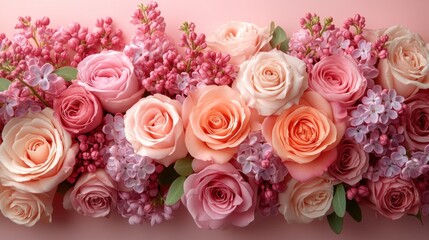 Obraz premium Elegant Floral Arrangement: Roses and Lilacs