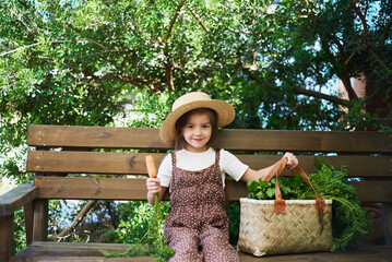 Obraz premium little cute girl on a farm in summer