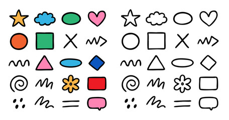 Doodle Shapes Icon Pack – Hand-Drawn Color & Outline Style