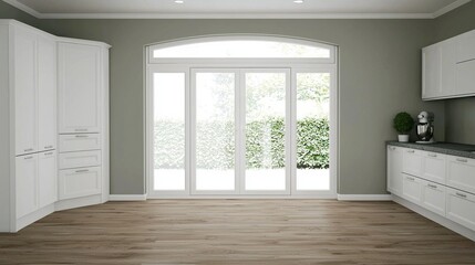 Obraz premium Modern kitchen with garden view.