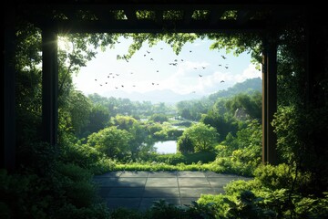 Tranquil nature scene lush green landscape photography serene environment panoramic view peaceful concept