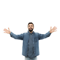 Fototapeta premium A man with open arms expressing joy and happiness