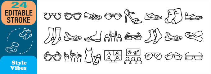 Vector illustration of fashion icons and accessories with editable stroke design elements