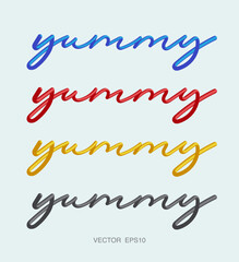 Yummy Word Art in 3D Script Lettering Vector
