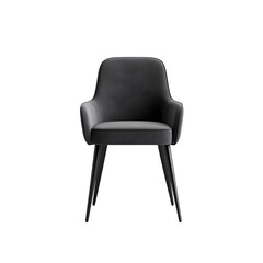 Fototapeta premium Modern Dark Grey Velvet Armchair with Black Legs - Elegant Dining Chair