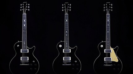 Three Black Electric Guitars.