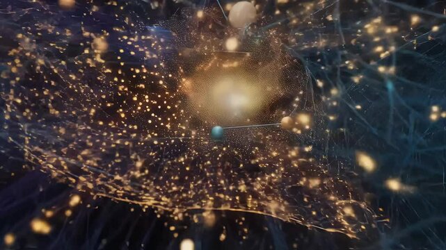 A colorful cosmic scene where planets symbolize different data modalities orbiting around a central AI core alluding to the expansive and interconnected nature of internetscale information