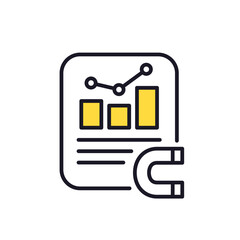 customer retention metrics icon with magnet and report on white
