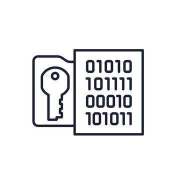 data encryption line icon with binary code and key