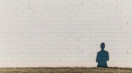 Shadow Person White Brick Wall.