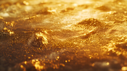 8K Ultra detailed, flat abstract background featuring raw gold texture, irregular and grainy metallic surface with natural patterns, matte finish with slight reflective points, weathered and organic