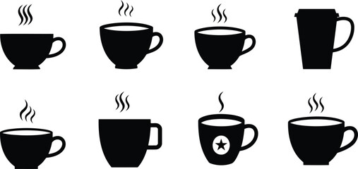 Coffee Cup Vector Icons Set Elegant Tea and Espresso Symbols Collection