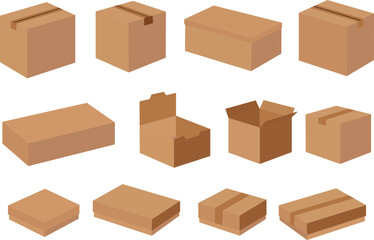 Fototapeta premium Minimalist Flat Design Brown Box Collection Isolated Vector Graphics