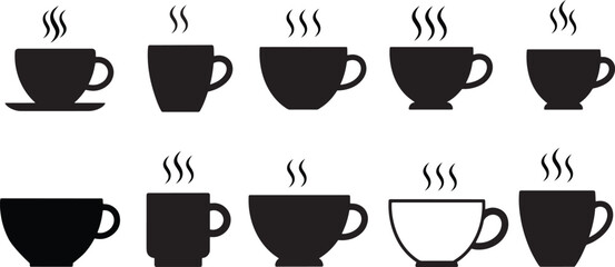 Stylized Coffee and Tea Cup Icons Modern Beverage Symbol Set for Branding
