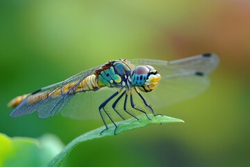 Intricate Details of a Dragonfly: A Macro Capture of Nature's Vibrant Insect in Green Hues