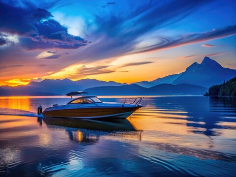 Lake Garda Dusk Silhouette Photography, Manerba del Garda, Italy - Speedboat, Blue Hour Landscape