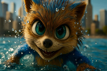 Animated Fox Swimming in the Water