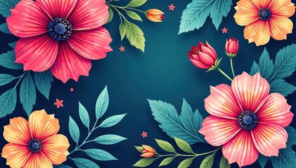 Bold vibrant floral motif, ideal for summer event flyers , promotion, flyer