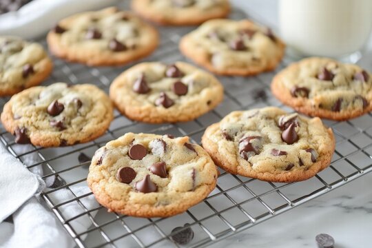 Chocolate chip cookies on cooling rack