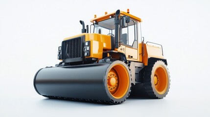 Fototapeta premium Yellow road roller dominates white background