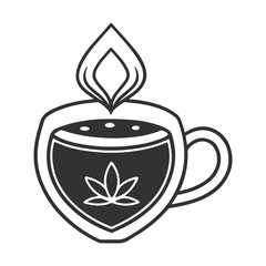 Minimalist Black and White Steaming Mug with Abstract Lotus Vector