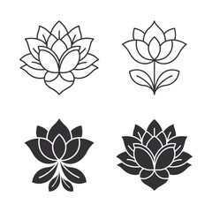 Fototapeta premium Minimalist Black and White Lotus Flower Silhouette Vector