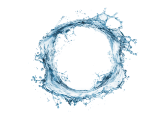 fresh blue round water splash isolated on white or transparent png