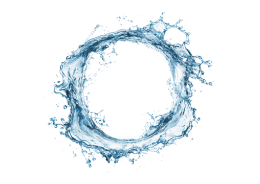 fresh blue round water splash isolated on white or transparent png