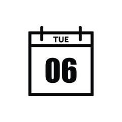 calender icon, 06 tuesday icon with white background