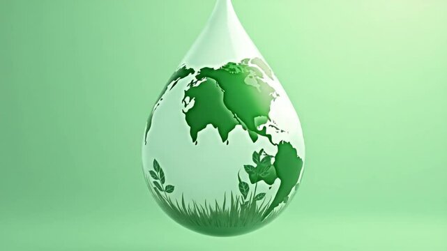 Eco-Friendly Earth in Water Droplet with Green Icons