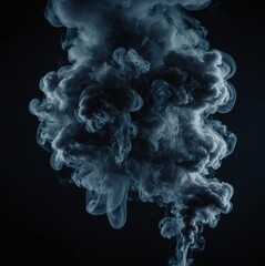 Blue light curves and black shapes form a smooth, flowing pattern in the air, like smoke from burning incense, creating an artistic design with a swirling motion effect