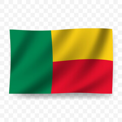 Waving flag of Benin. Illustration of flag on transparent background