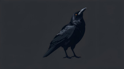 Vivid Portrait of Raven with Head Tilt on Matte Charcoal — Symbol of Odin’s Huginn, Generative AI