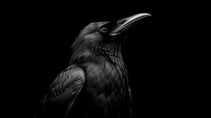 Vivid Portrait of Raven with Head Tilt on Matte Charcoal — Symbol of Odin’s Huginn, Generative AI