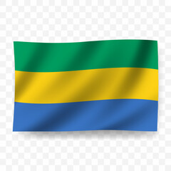 Waving flag of Gabon. Illustration of flag on transparent background