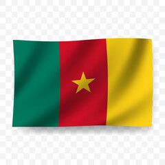 Waving flag of Cameroon. Illustration of flag on transparent background