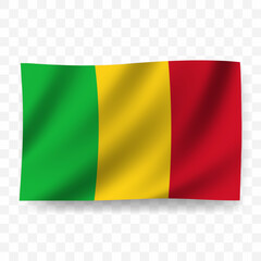 Waving flag of Mali. Illustration of flag on transparent background