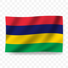 Waving flag of Mauritius. Illustration of flag on transparent background