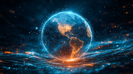 Obraz premium Internet, social network and 3d global group with abstract connection for digital illustration or communication. Community, contact and chat on web with team icon, media or technology for information