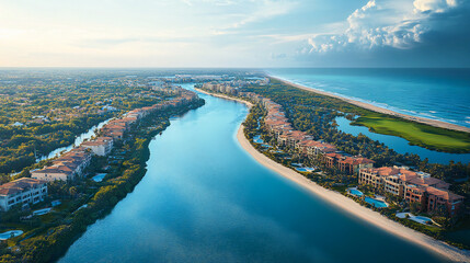 Fototapeta premium Jupiter City Florida Poster Illustration Travel Print Decor Gift Paper Canvas Wall Retro Art