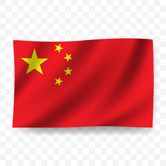 Waving flag of China. Illustration of flag on transparent background