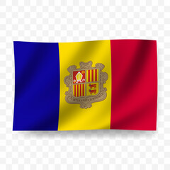 Waving flag of Andorra. Illustration of flag on transparent background