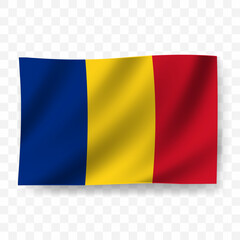Waving flag of romania. Illustration of flag on transparent background