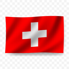 Fototapeta premium Waving flag of Switzerland. Illustration of flag on transparent background