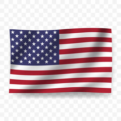 Naklejka premium Waving flag of United States of America. Illustration of flag on transparent background