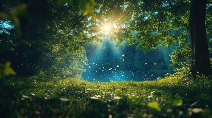 Nature action shot sunlit forest clearing photography tranquil environment ground view serenity concept