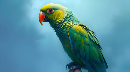 Pastel Portrait of a Colorful Green Parrot with Orange Beak on White Background — Soft Light & Subtle Detail, Generative AI