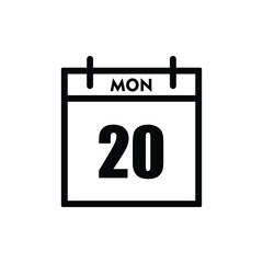 calender icon, 20 monday icon with white background