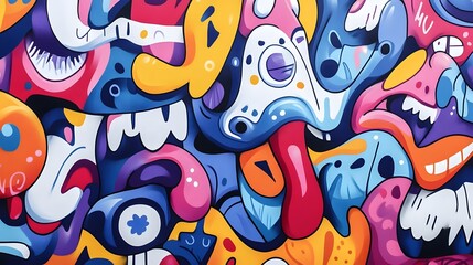 Obraz premium Vibrant Graffiti Inspired Abstract Artwork with Playful Shapes and Bright Colors