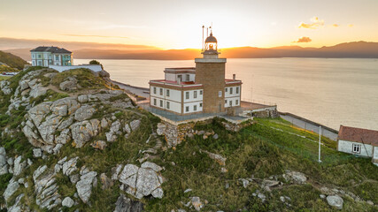 Aerial view of the Faro de Fisterra lighthouse, Galicia, northern Spain